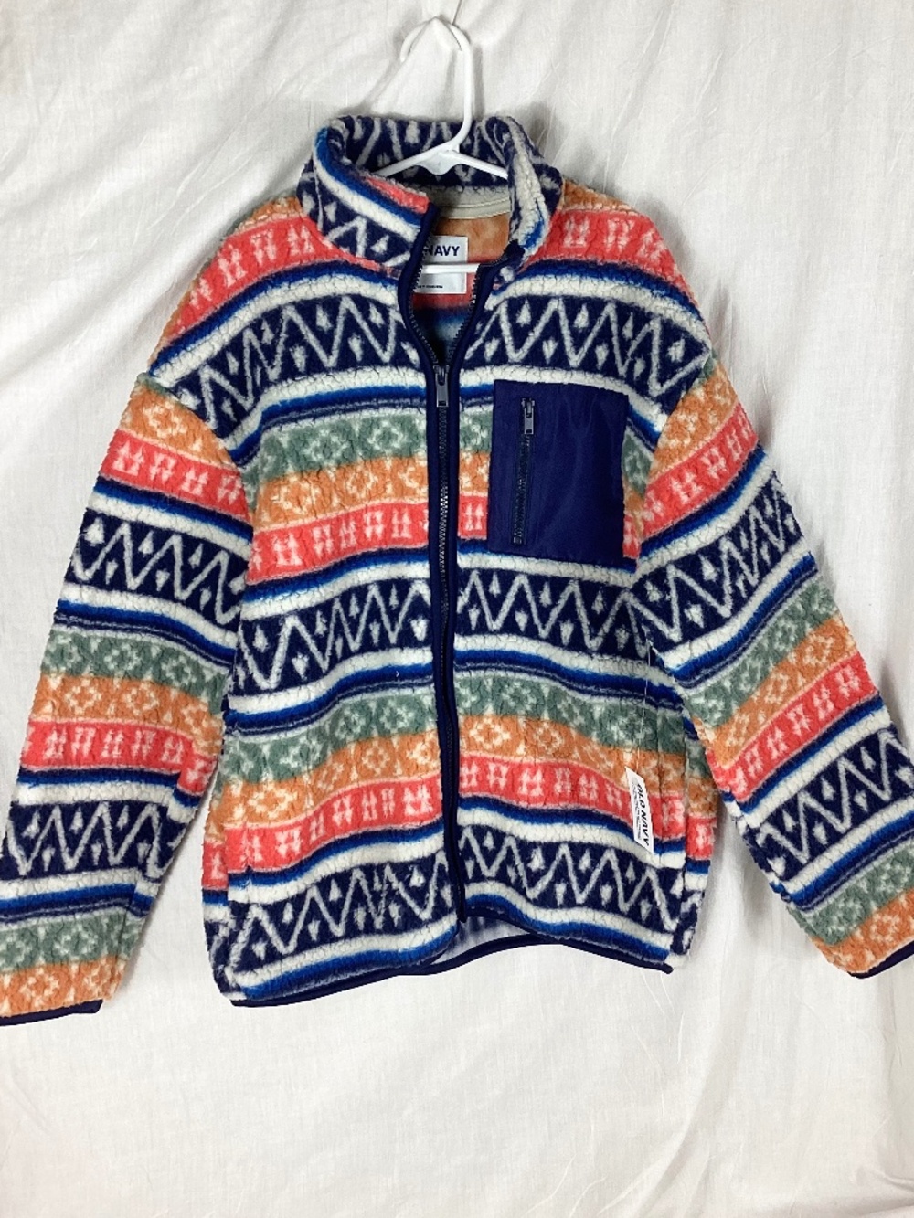 Old Navy Childrens Fleece Zip Front Jacket Size L 10-12 Multicolored Pattern